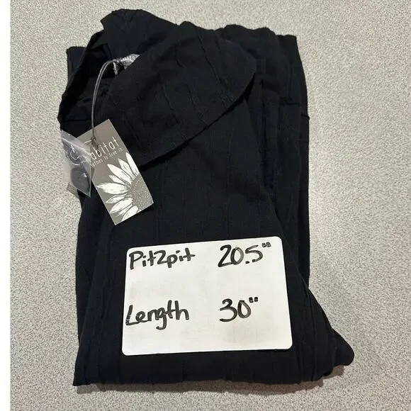 Habitat NWT Sz M Steady‎ Stream Cowl Pocket Tunic Top Linen Blend Black Crinkle - Picture 8 of 12